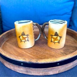 Two Gorgeous Hand-Thrown Studio Art Turtle Pottery Mugs Signed Artist:  …